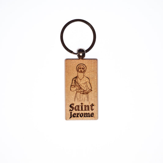 Saint Jerome, Solid Wood Keychain, Engraved in the USA, Catholic