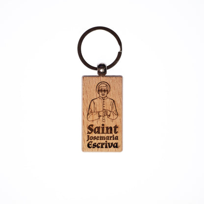 Saint Josemaria Escriva, Solid Wood Keychain, Engraved in the USA, Catholic