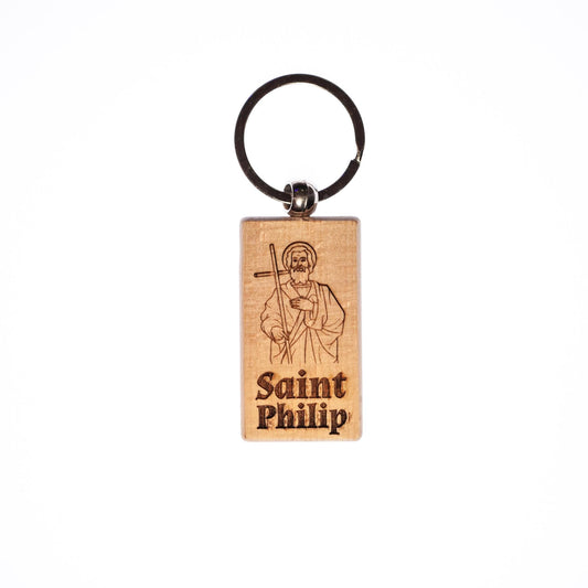 Saint Philip, Solid Wood Keychain, Engraved in the USA, Catholic