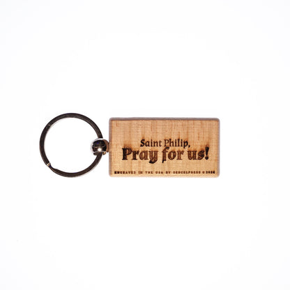Saint Philip, Solid Wood Keychain, Engraved in the USA, Catholic