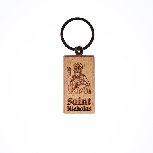 Saint Nicholas, Solid Wood Keychain, Engraved in the USA, Catholic