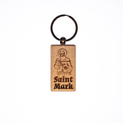Saint Mark, Solid Wood Keychain, Engraved in the USA, Catholic