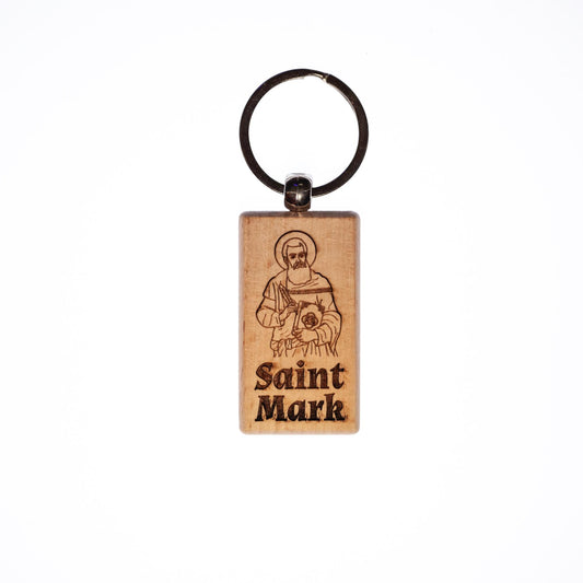 Saint Mark, Solid Wood Keychain, Engraved in the USA, Catholic