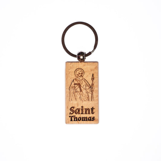 Saint Thomas, Solid Wood Keychain, Engraved in the USA, Catholic