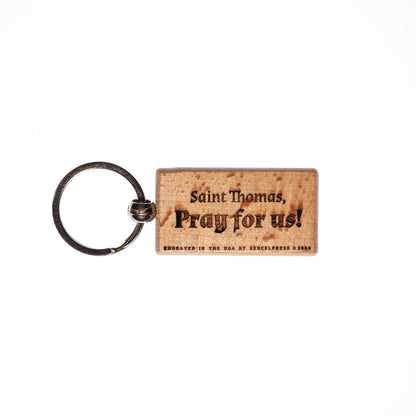 Saint Thomas, Solid Wood Keychain, Engraved in the USA, Catholic