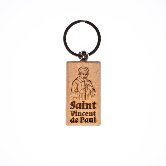 Saint Vincent de Paul, Solid Wood Keychain, Engraved in the USA, Catholic