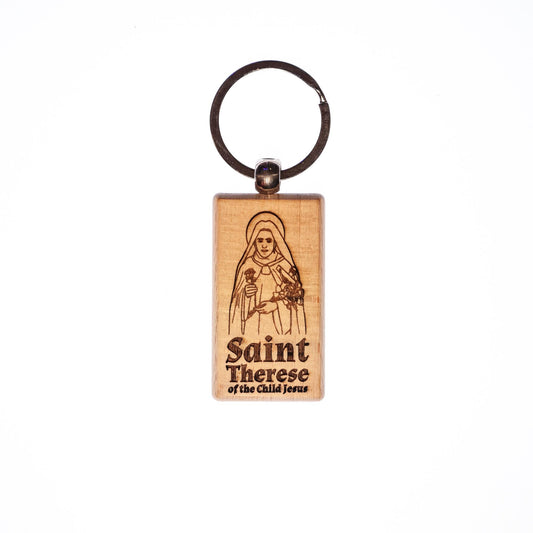 Saint Therese of the Child Jesus, Solid Wood Keychain, Engraved in the USA, Catholic, St. Therese