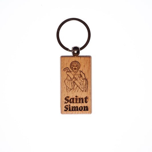 Saint Simon, Solid Wood Keychain, Engraved in the USA, Catholic