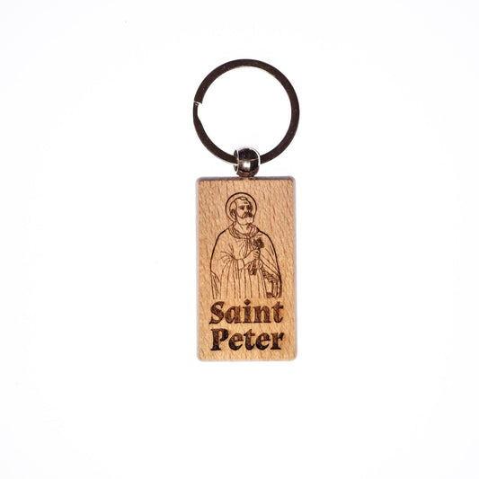 Saint Peter, Solid Wood Keychain, Engraved in the USA, Catholic