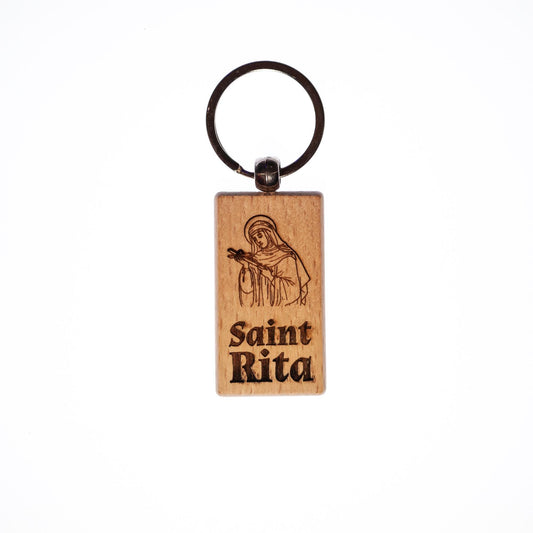 Saint Rita, Solid Wood Keychain, Engraved in the USA, Catholic