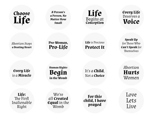 Pro-Life Stickers, 20 Designs, 2-Inches, Clear