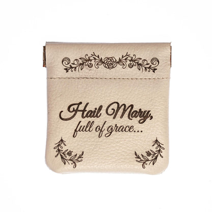 Hail Mary, Full of Grace, Genuine Leather Engraved Rosary Pouch, Handmade in the USA, Catholic