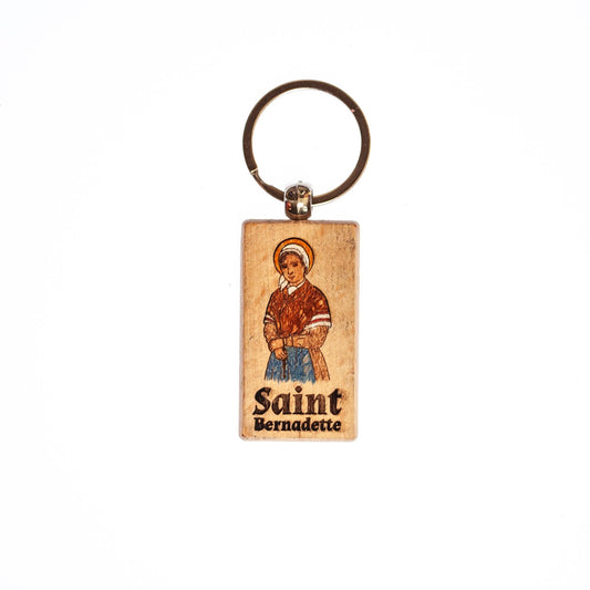 Saint Bernadette, Hand-Colored, Solid Wood Keychain, Engraved in the USA, Catholic
