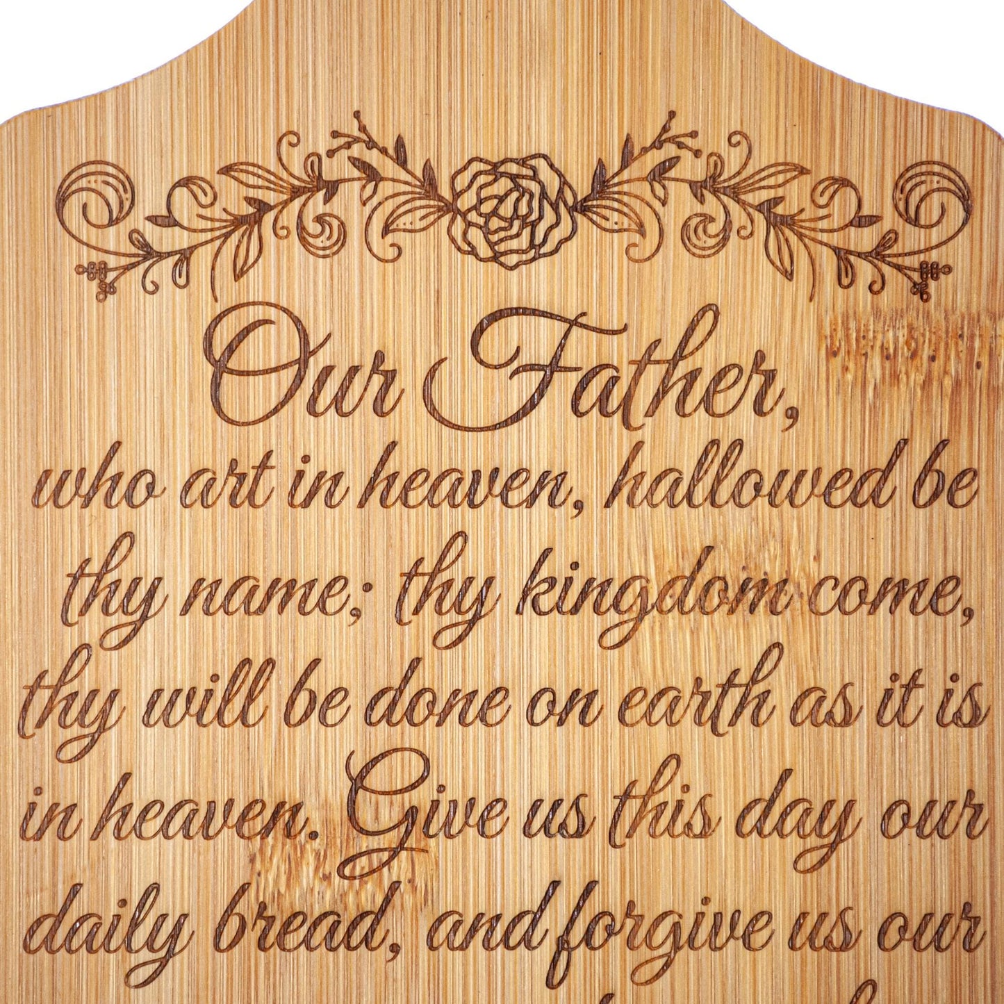 Our Father, Decorative Bamboo Cutting Board, 11" x 5", Engraved in the USA, Catholic Living, The Lord's Prayer