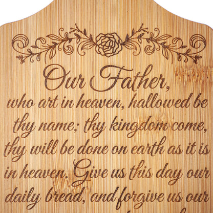 Our Father, Decorative Bamboo Cutting Board, 11" x 5", Engraved in the USA, Catholic Living, The Lord's Prayer