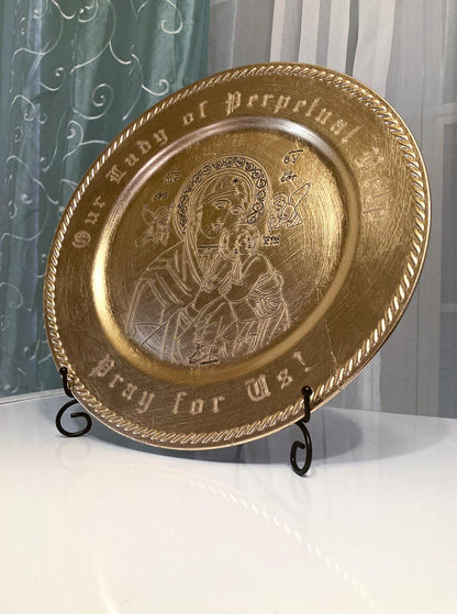 Our Lady of Perpetual Help Engraved Plastic Decorative Charger Plate, Large, 13-Inches, Engraved in the USA, Catholic Living