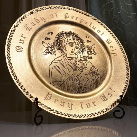 Our Lady of Perpetual Help Engraved Plastic Decorative Charger Plate, Large, 13-Inches, Engraved in the USA, Catholic Living