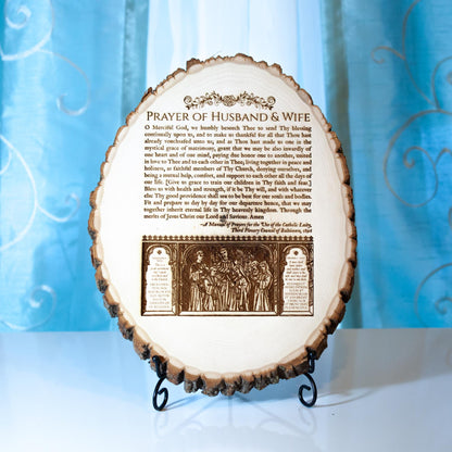Prayer of Husband and Wife, 9 3/4 x 12 3/4 inch Laser-Engraved Wood Wall Art with Rustic Bark Edges  | Engraved in the USA | Catholic Living