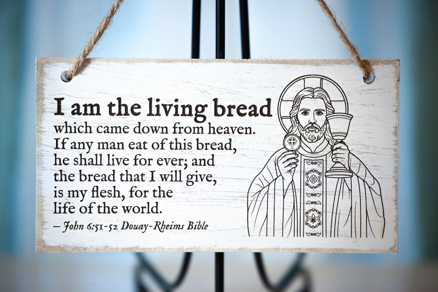 I Am The Living Bread, John 6, Eucharistic Wall Art With Icon, Small, Engraved in the USA, Catholic Living