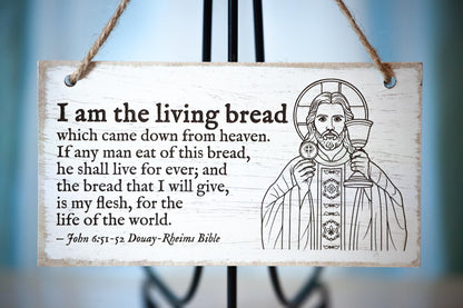 I Am The Living Bread, John 6, Eucharistic Wall Art With Icon, Small, Engraved in the USA, Catholic Living