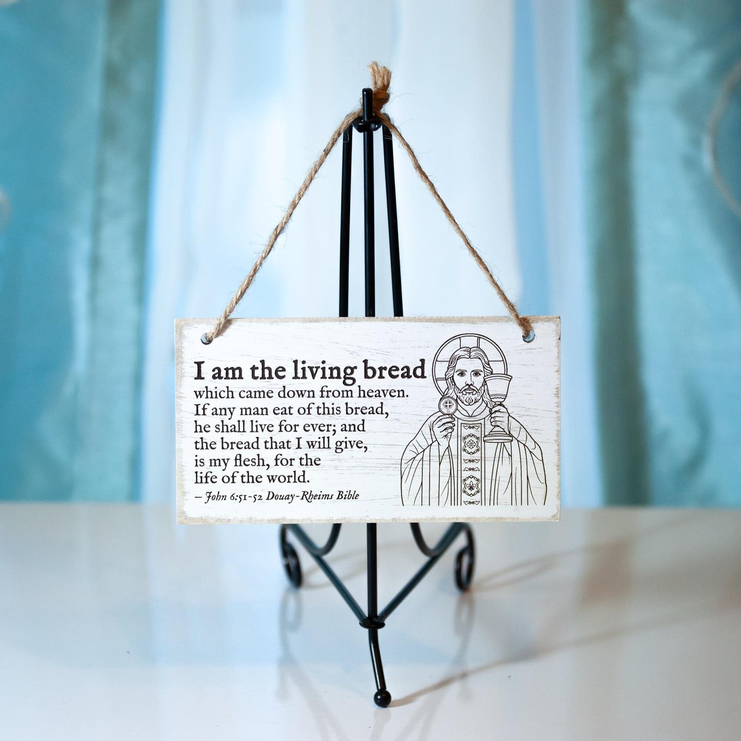 I Am The Living Bread, John 6, Eucharistic Wall Art With Icon, Small, Engraved in the USA, Catholic Living
