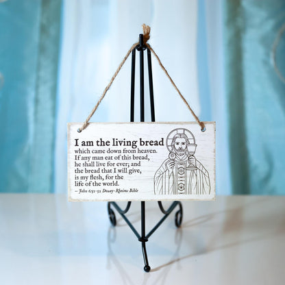I Am The Living Bread, John 6, Eucharistic Wall Art With Icon, Small, Engraved in the USA, Catholic Living