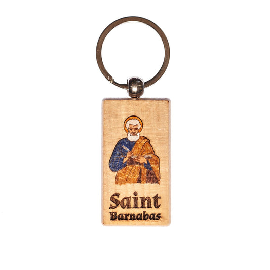 Saint Barnabas, Hand-Colored, Solid Wood Keychain, Engraved in the USA, Catholic