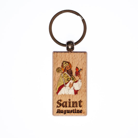 Saint Augustine, Hand-Colored, Solid Wood Keychain, Engraved in the USA, Catholic