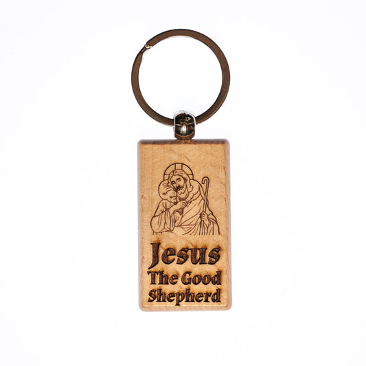 Jesus the Good Shepherd, Solid Wood Keychain, Engraved in the USA, Catholic
