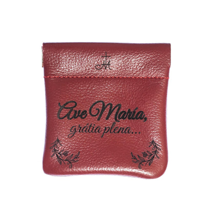 Ave Maria, Gratia Plena, Genuine Leather Engraved Rosary Pouch, Handmade in the USA, Catholic
