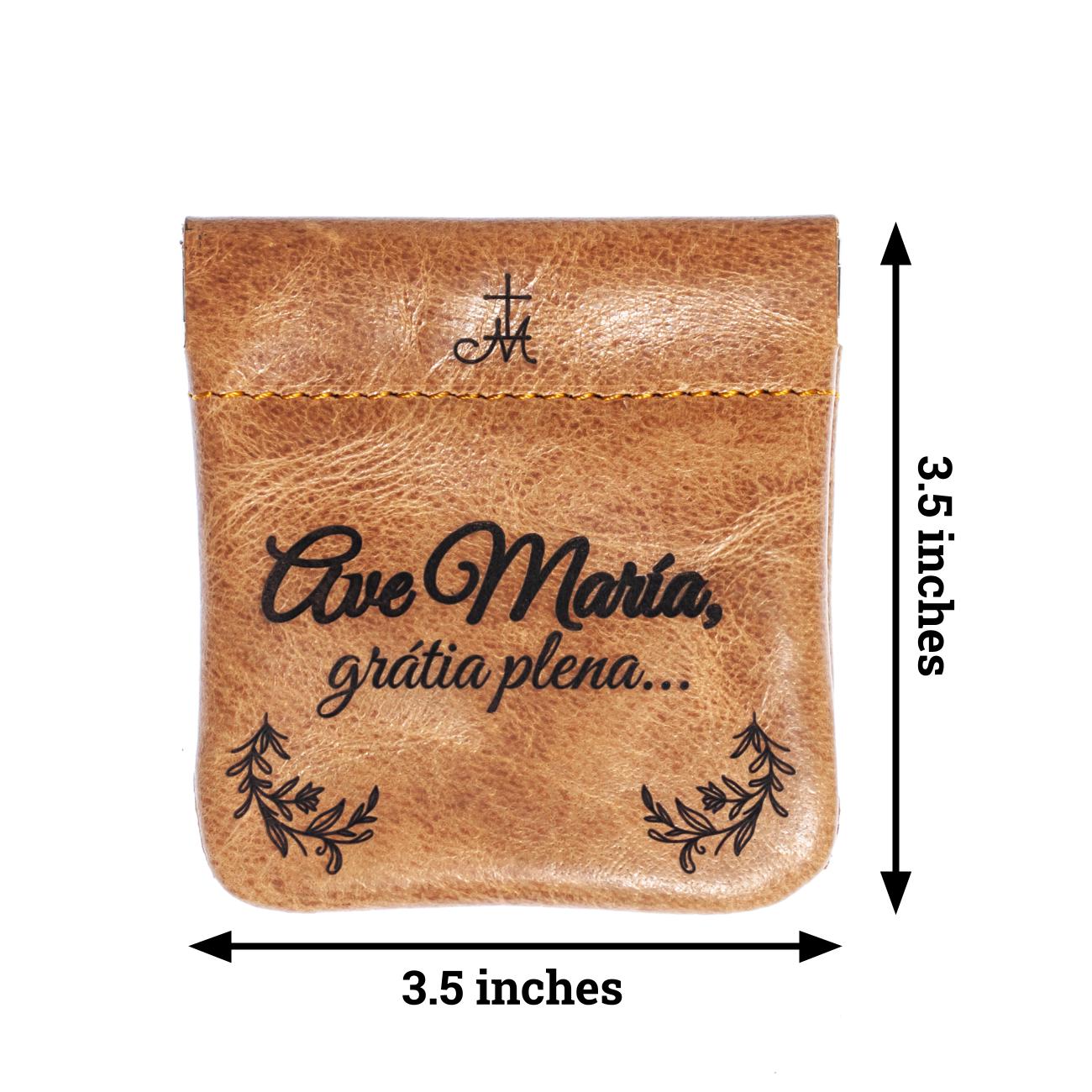 Ave Maria, Gratia Plena, Genuine Leather Engraved Rosary Pouch, Handmade in the USA, Catholic