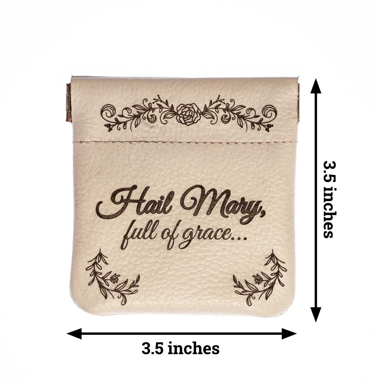 Hail Mary, Full of Grace, Genuine Leather Engraved Rosary Pouch, Handmade in the USA, Catholic