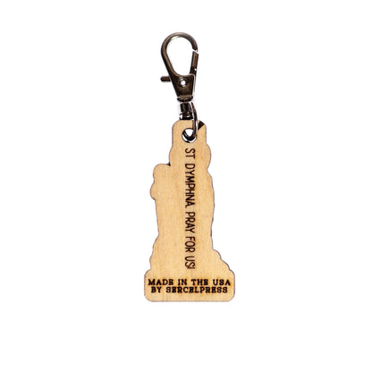 Saint Dymphna Engraved Wood Keychain with Clip for Keys, Backpack, Purse, or Bag, Made in the USA, Catholic