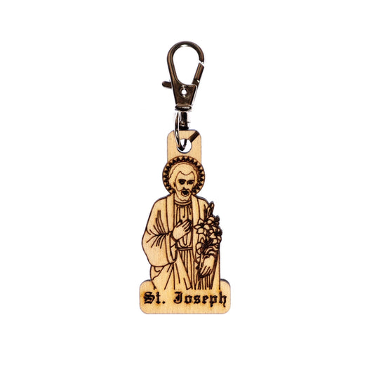 Saint Joseph Engraved Wood Keychain with Clip for Keys, Backpack, Purse, or Bag, Made in the USA, Catholic