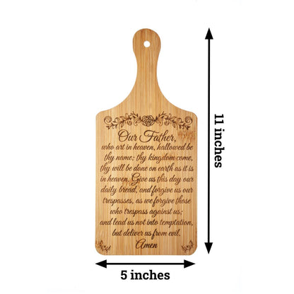 Our Father, Decorative Bamboo Cutting Board, 11" x 5", Engraved in the USA, Catholic Living, The Lord's Prayer