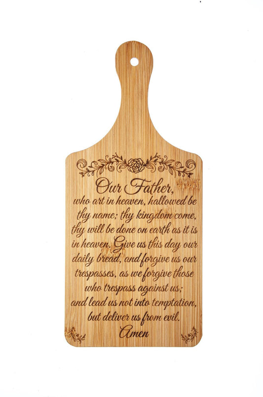 Our Father, Decorative Bamboo Cutting Board, 11" x 5", Engraved in the USA, Catholic Living, The Lord's Prayer