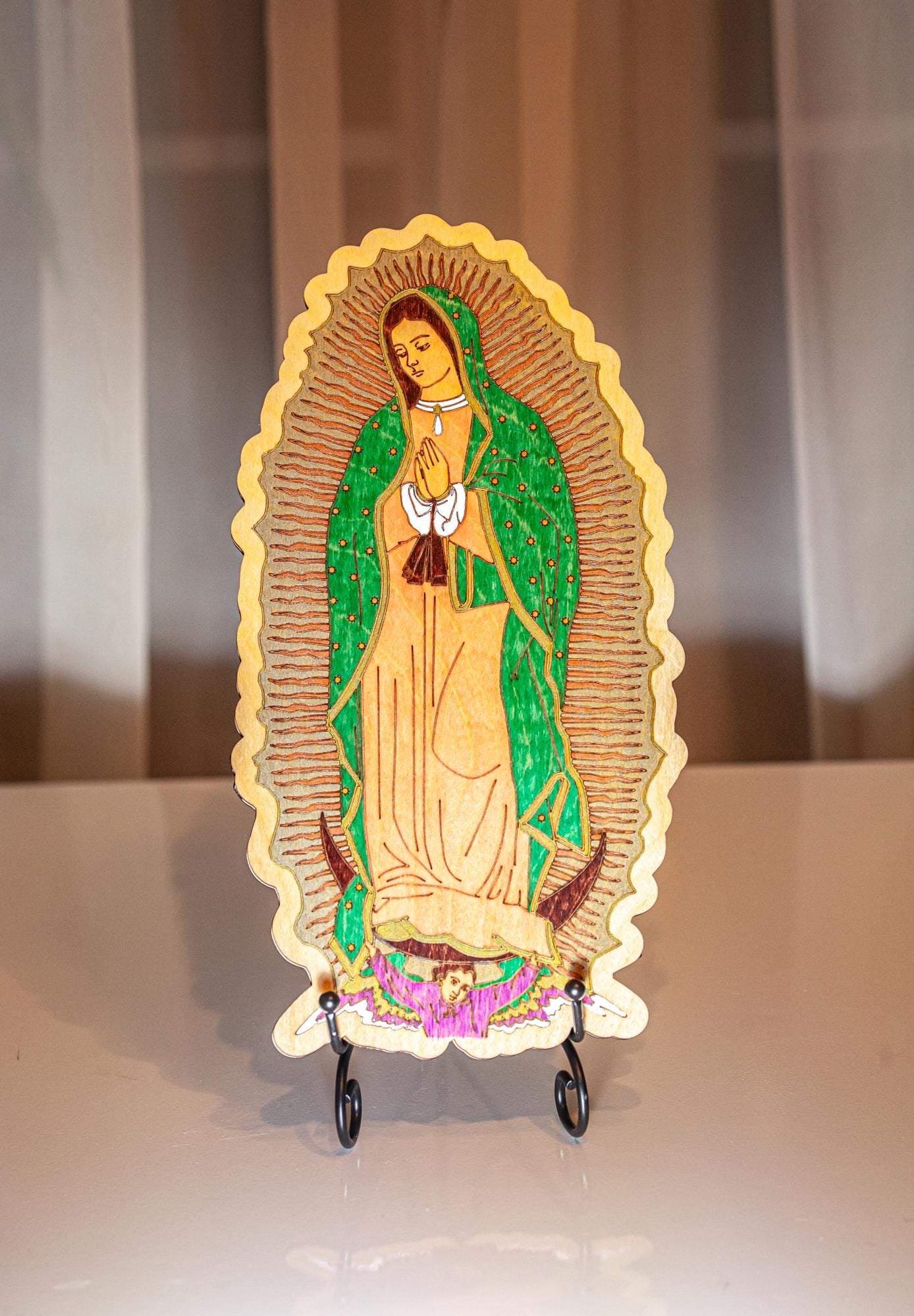 Our Lady of Guadalupe, Hand-Colored Laser Engraved Wall Art, 11" x 5.75", Engraved and Hand-Colored in the USA, Catholic Living
