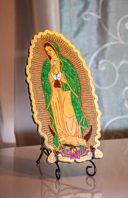 Our Lady of Guadalupe, Hand-Colored Laser Engraved Wall Art, 11" x 5.75", Engraved and Hand-Colored in the USA, Catholic Living