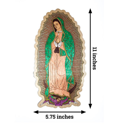 Our Lady of Guadalupe, Hand-Colored Laser Engraved Wall Art, 11" x 5.75", Engraved and Hand-Colored in the USA, Catholic Living