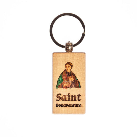 Saint Bonaventure, Hand-Colored, Solid Wood Keychain, Engraved in the USA, Catholic