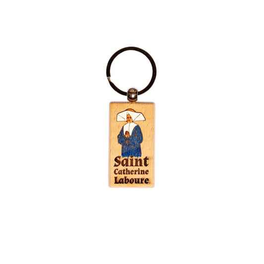 Saint Catherine Laboure, Hand-Colored, Solid Wood Keychain, Engraved in the USA, Catholic