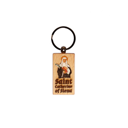 Saint Catherine of Siena, Hand-Colored, Solid Wood Keychain, Engraved in the USA, Catholic