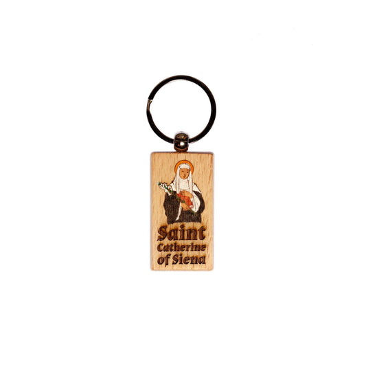 Saint Catherine of Siena, Hand-Colored, Solid Wood Keychain, Engraved in the USA, Catholic