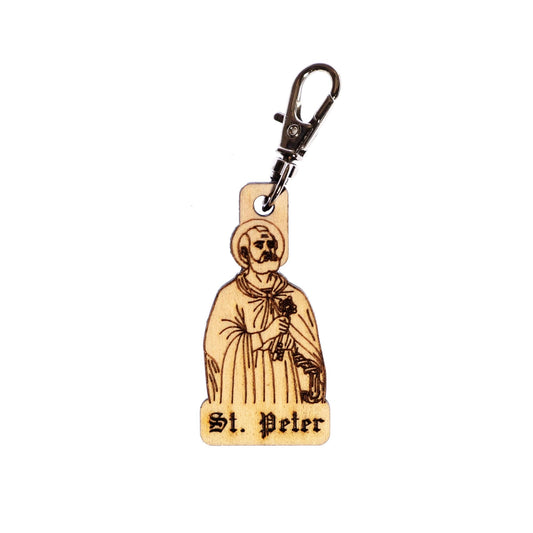 Saint Peter Engraved Wood Keychain with Clip for Keys, Backpack, Purse, or Bag, Made in the USA, Catholic