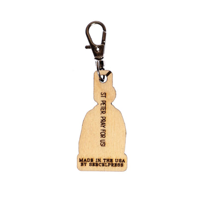 Saint Peter Engraved Wood Keychain with Clip for Keys, Backpack, Purse, or Bag, Made in the USA, Catholic