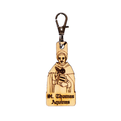 Saint Thomas Aquinas Engraved Wood Keychain with Clip for Keys, Backpack, Purse, or Bag, Made in the USA, Catholic