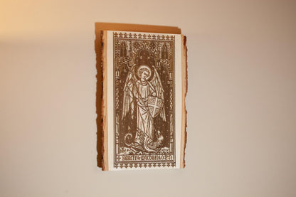Saint Michael the Archangel, 7.5 x 11 inch Laser-Engraved Wood Wall Art with Bark Edge, Engraved in the USA, Catholic Living