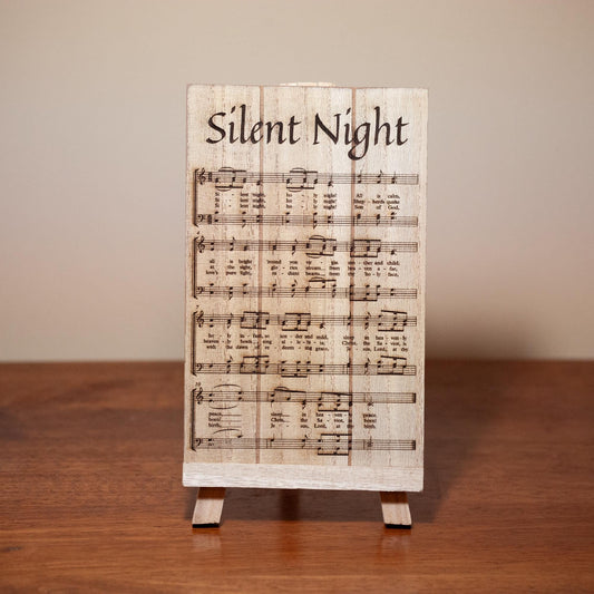 Silent Night, Christmas, Laser-Engraved Wood Panel Easel Art, 4.75" x 7.5"  | Engraved in the USA