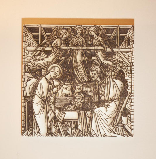 Nativity Scene, Christmas, Laser-Engraved Wood Panel Wall Art, 8" x 8"  | Engraved in the USA