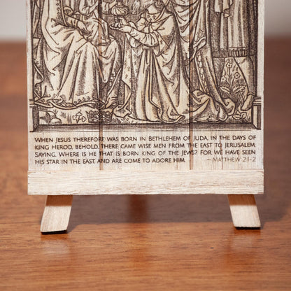 Three Wise Men, Epiphany, Nativity, Christmas, Laser-Engraved Wood Panel Easel Art, approximately 4.75" x 7.5"  | Engraved in the USA
